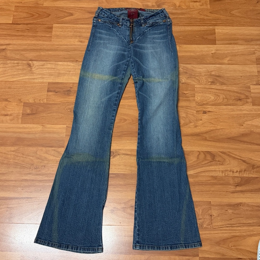 ❤️ Parasuco Denim Women's Zip Front Blue Flare Jeans Distressed Wash Size 27